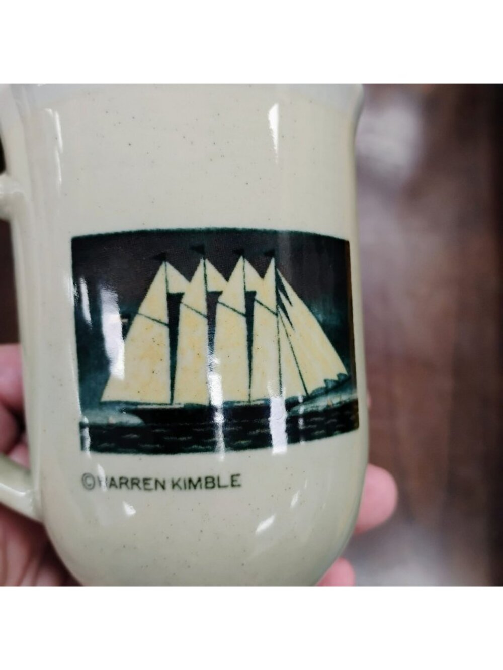 Warren Kimble American Folk Art Pedestal Mug, Sailboat Design, Otagiri Japan - Picture 4 of 7